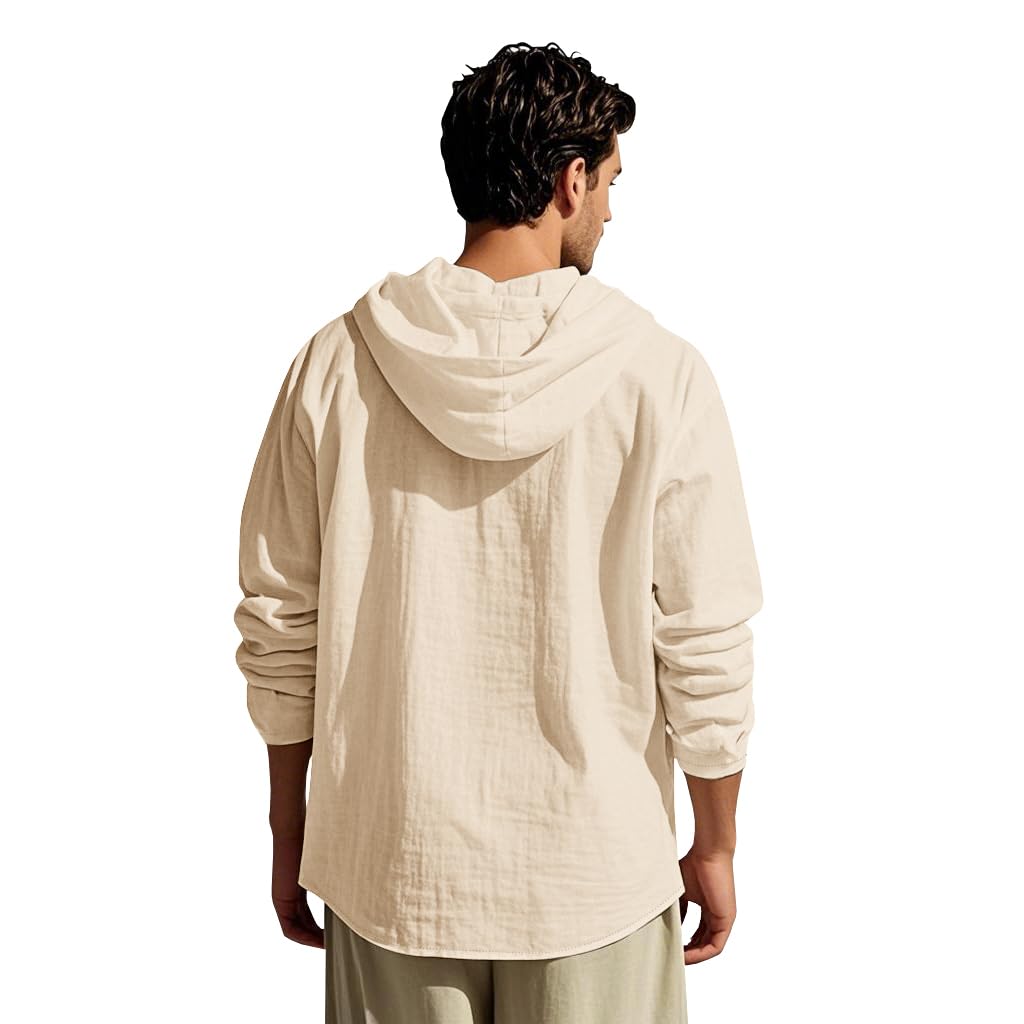 Men Cotton Linen Long Sleeve Button Down Shirt Summer Casual Hawaiian Beach Tops Lightweight Fashion Hoodies - Image 4