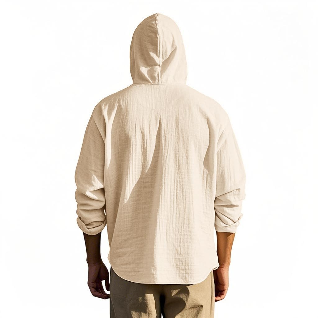 Men Cotton Linen Long Sleeve Button Down Shirt Summer Casual Hawaiian Beach Tops Lightweight Fashion Hoodies - Image 5