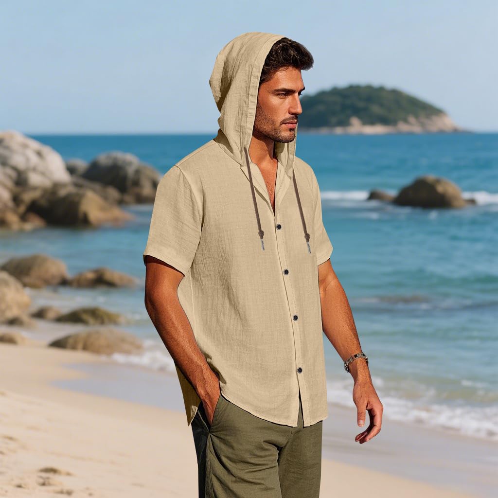 TRFIC Men Linen Short Sleeve Button Down Shirt Summer Casual Hawaiian Beach Tops Lightweight Fashion Hoodies - Image 3
