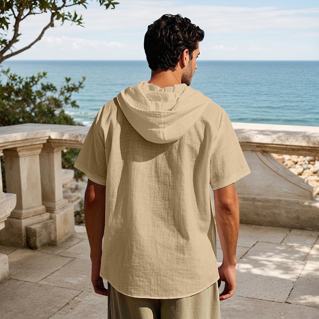 TRFIC Men Linen Short Sleeve Button Down Shirt Summer Casual Hawaiian Beach Tops Lightweight Fashion Hoodies - Image 4