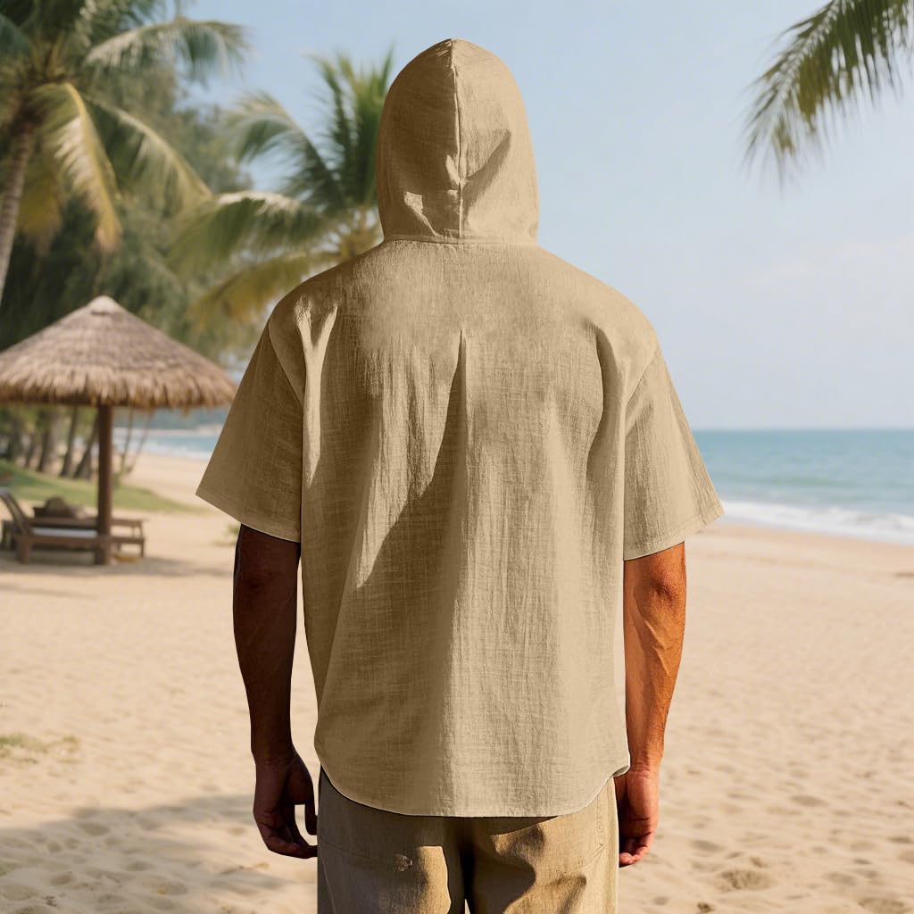 TRFIC Men Linen Short Sleeve Button Down Shirt Summer Casual Hawaiian Beach Tops Lightweight Fashion Hoodies - Image 5