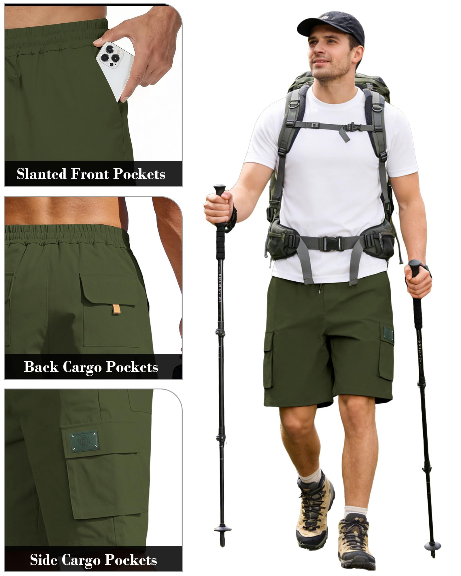 TRFIC Men's Cargo Shorts Casual Summer Loose Fit Bermuda Shorts Elastic Waist Drawstring Pants with Pockets - Image 4