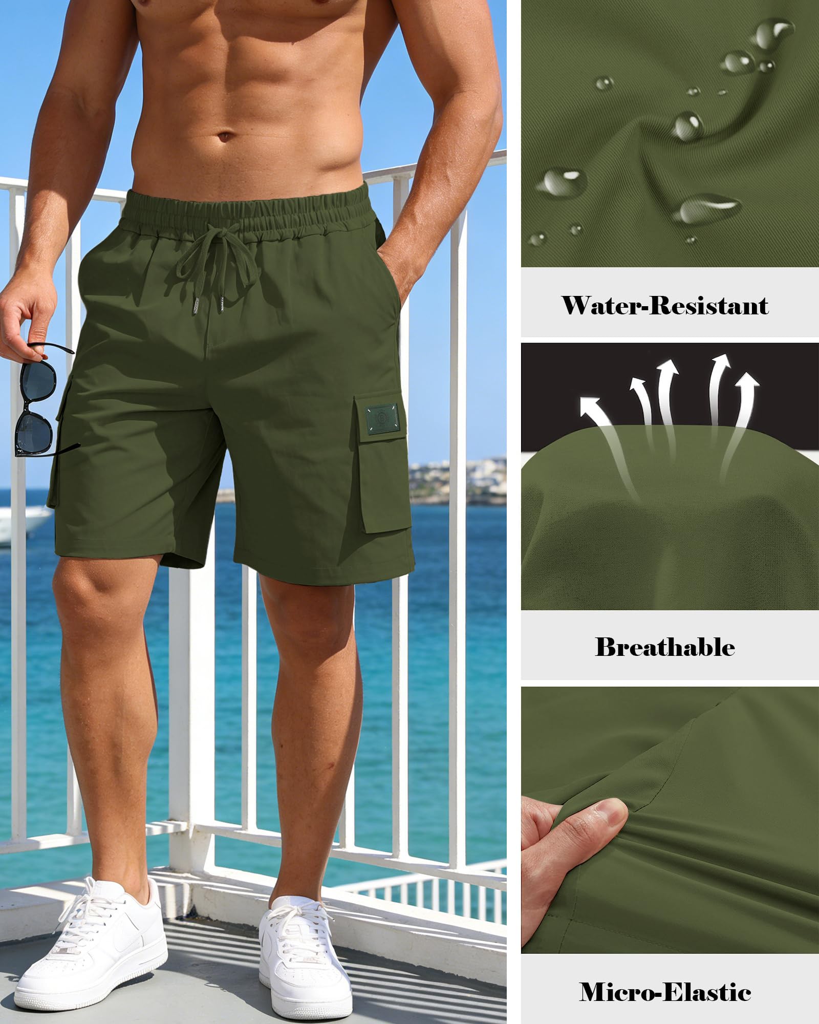 TRFIC Men's Cargo Shorts Casual Summer Loose Fit Bermuda Shorts Elastic Waist Drawstring Pants with Pockets - Image 5