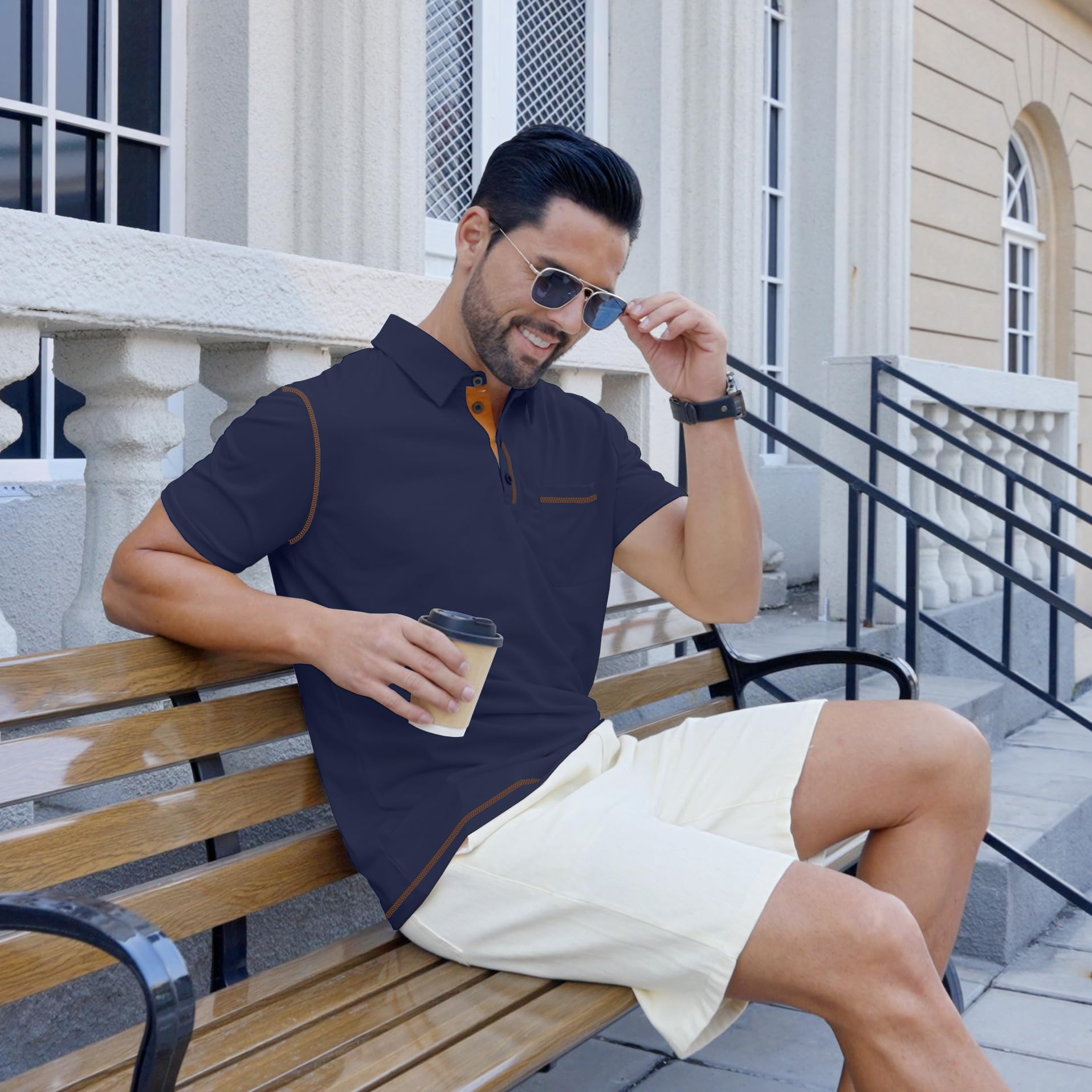 TRFIC Men's Casual Polo Shirts Shorts Sleeve Summer Shirt Classic Collared Button Golf Shirts with Pocket - Image 3