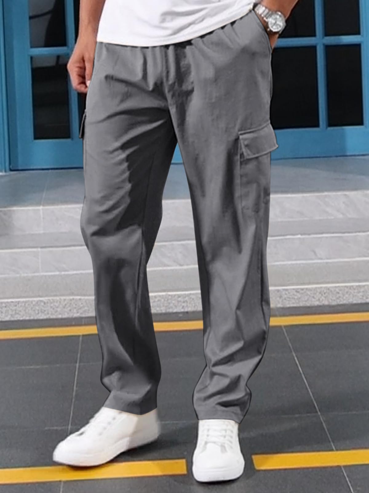 TRFIC Mens Casual Cargo Pants Summer Vacation Lightweight Drawstring Pants Elastic Waist Beach Yoga Trousers with Pockets - Image 5