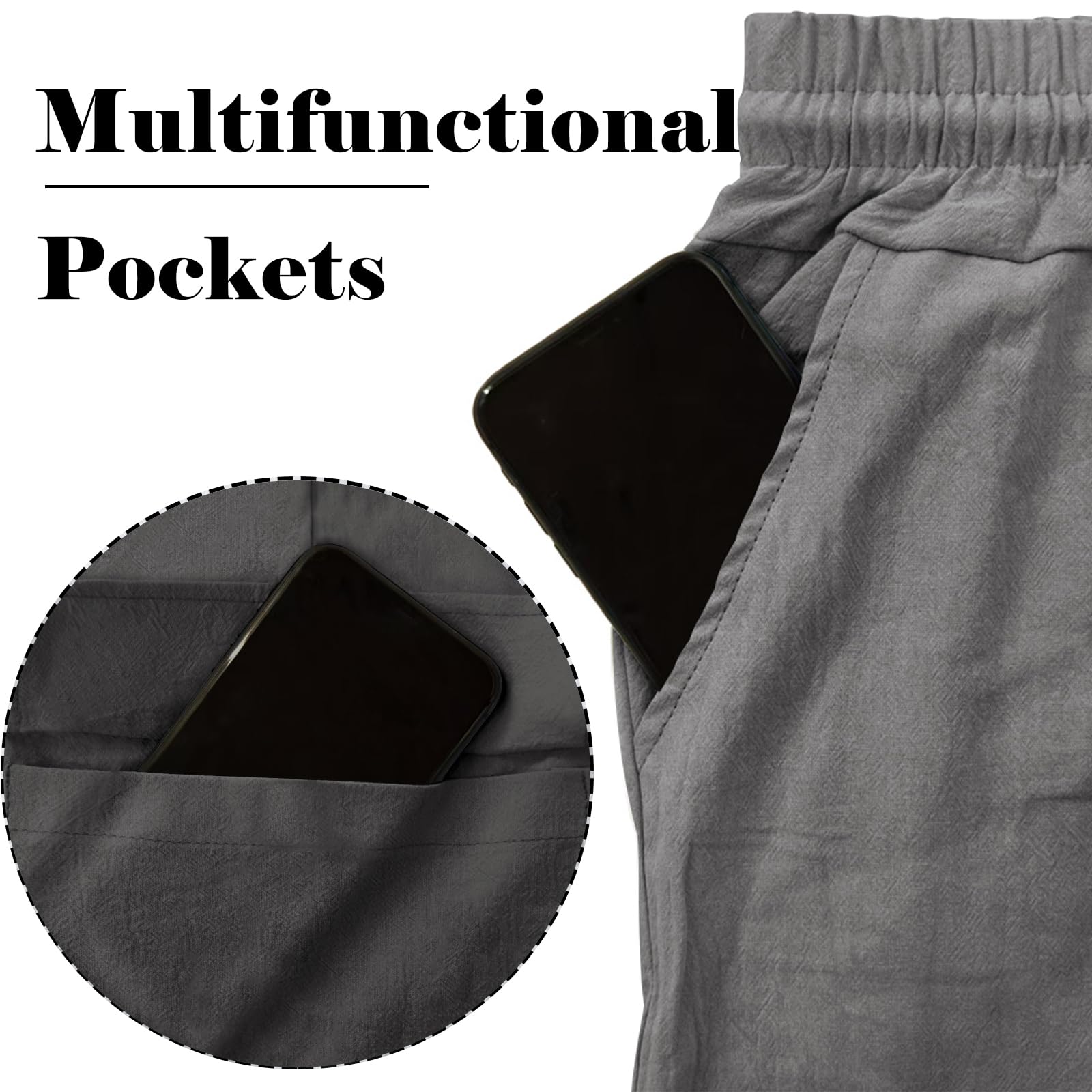 TRFIC Mens Casual Cargo Pants Summer Vacation Lightweight Drawstring Pants Elastic Waist Beach Yoga Trousers with Pockets - Image 6