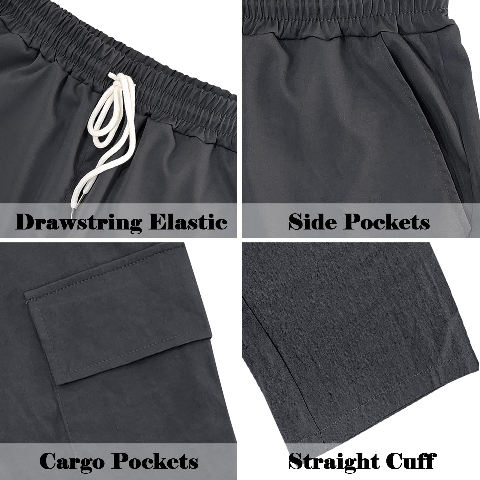 TRFIC Mens Casual Cargo Pants Summer Vacation Lightweight Drawstring Pants Elastic Waist Beach Yoga Trousers with Pockets - Image 7