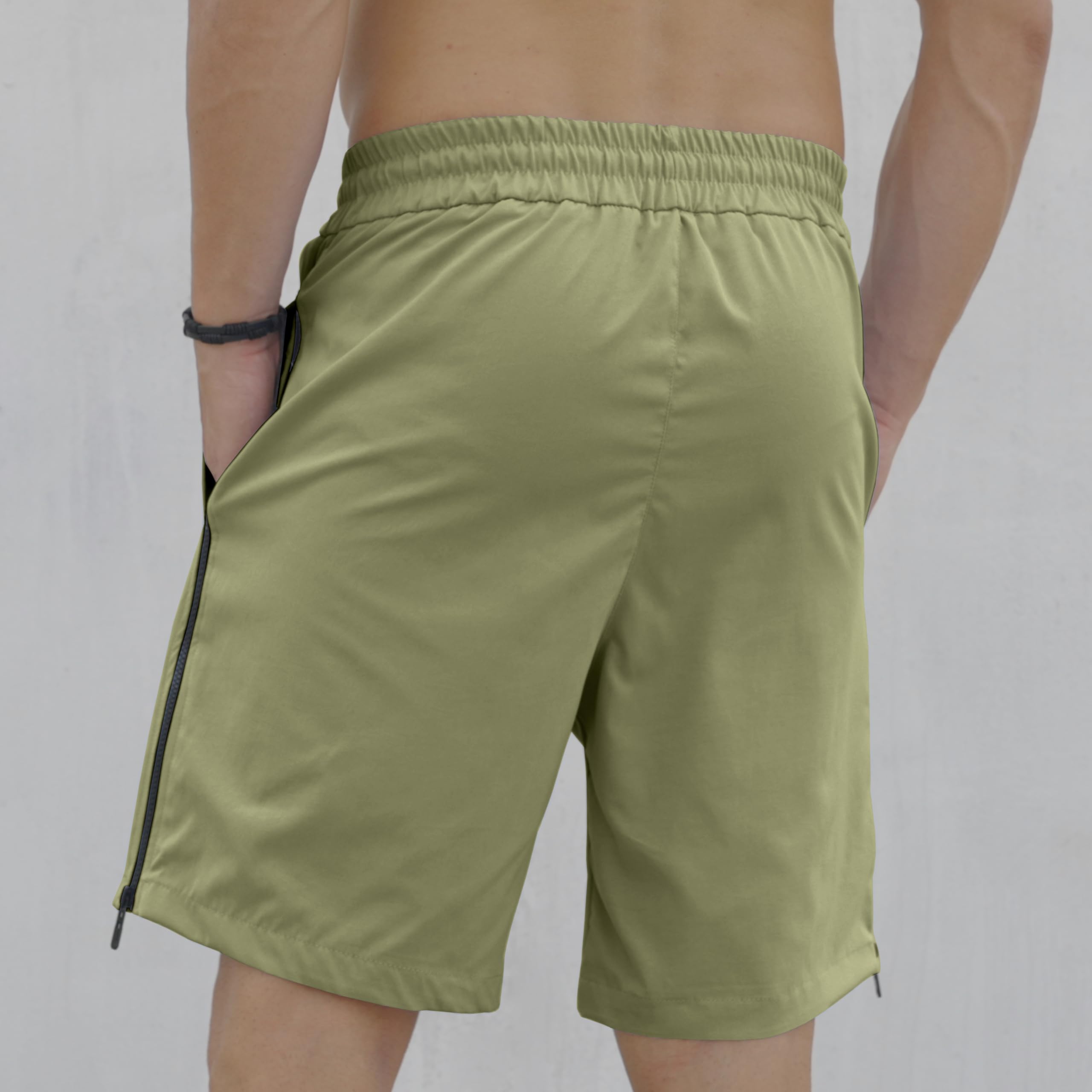 TRFIC Mens Casual Summer Beach Shorts Mens Gym Shorts Side Zipper Elastic Waist Drawstring Shorts with Pockets - Image 4