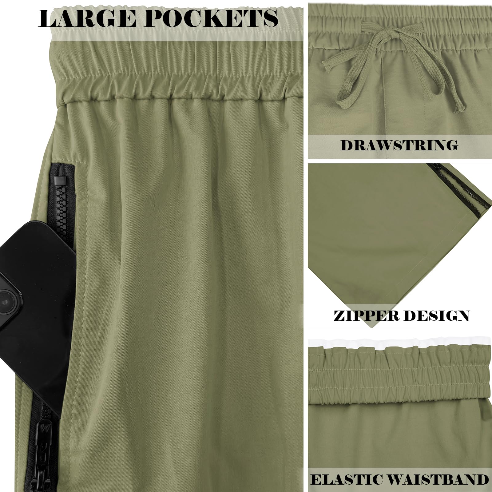TRFIC Mens Casual Summer Beach Shorts Mens Gym Shorts Side Zipper Elastic Waist Drawstring Shorts with Pockets - Image 6