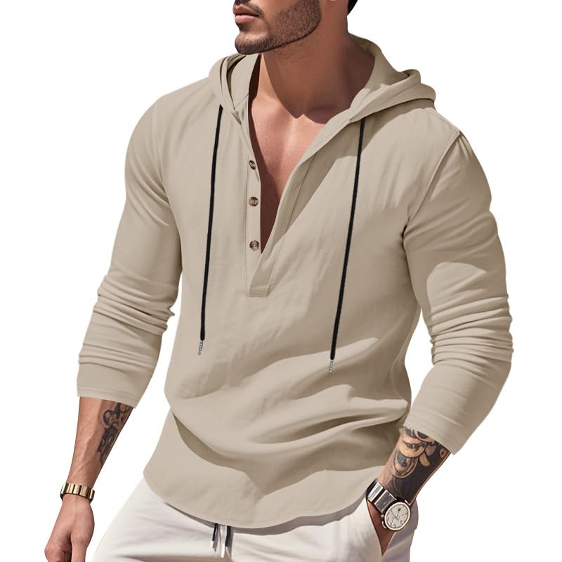 TRFIC Mens Cotton Linen Hoodies Long Sleeve Button Down Shirts Casual Hawaiian Beach Yoga Sweatshirts - Image 4