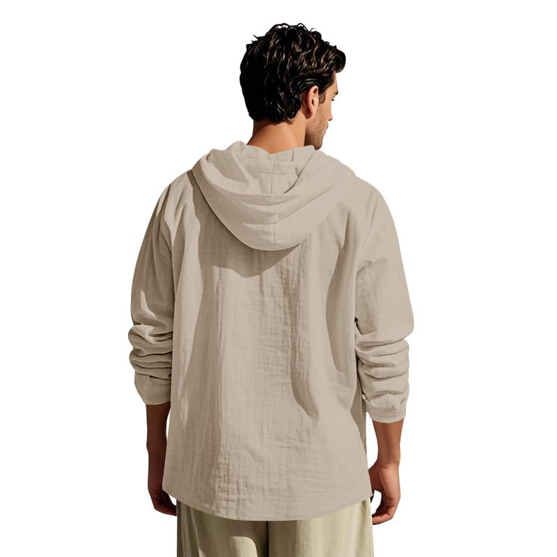 TRFIC Mens Cotton Linen Hoodies Long Sleeve Button Down Shirts Casual Hawaiian Beach Yoga Sweatshirts - Image 5