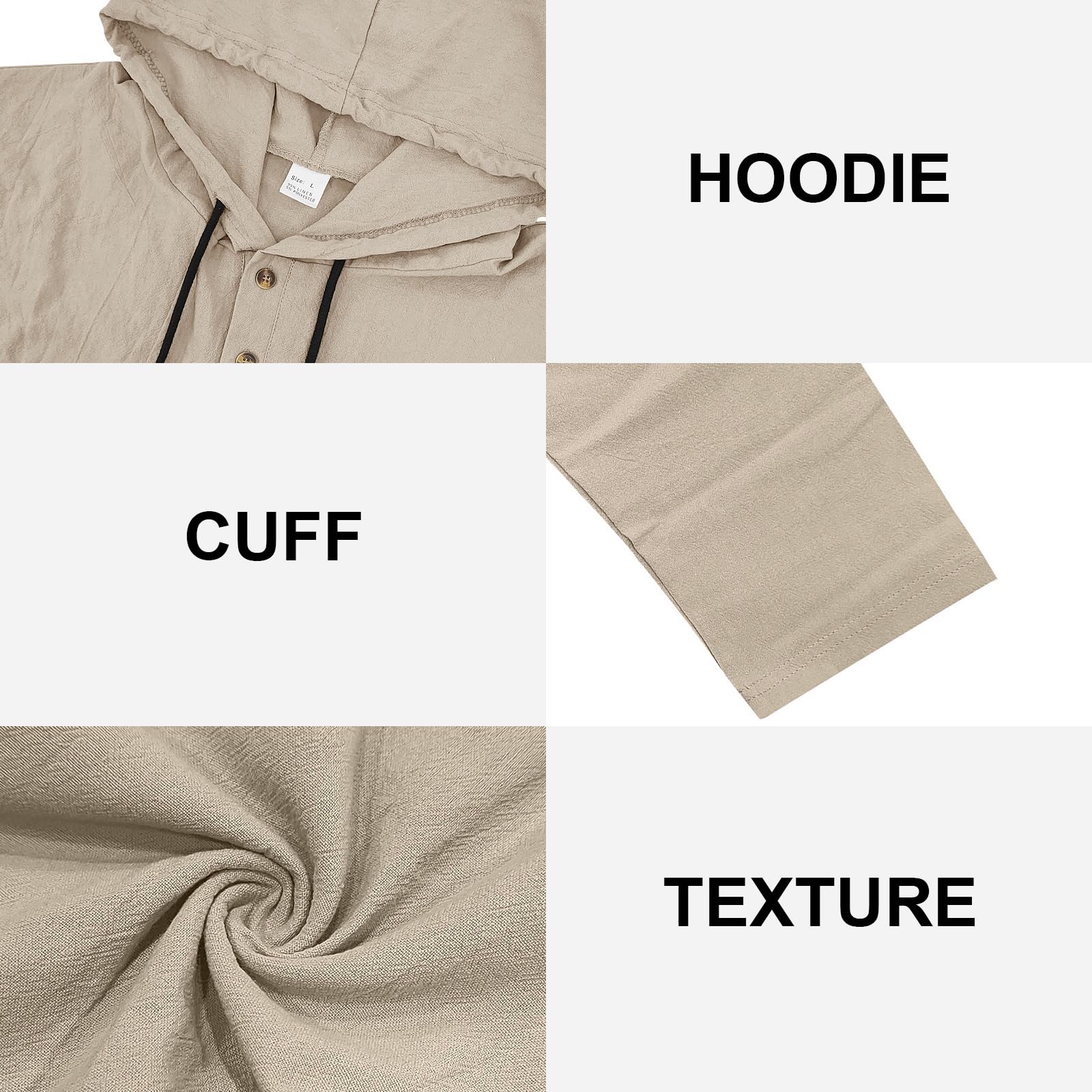 TRFIC Mens Cotton Linen Hoodies Long Sleeve Button Down Shirts Casual Hawaiian Beach Yoga Sweatshirts - Image 6