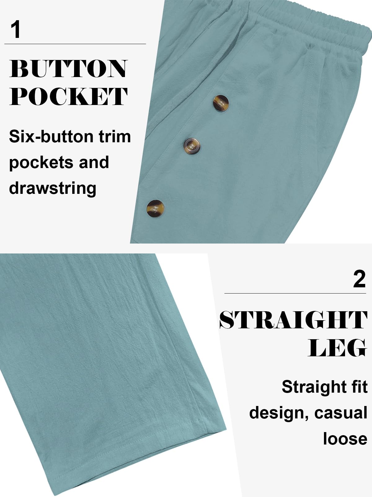TRFIC Mens Cotton Linen Pants Casual Summer Vacation Baggy Beach Pants Buttoned Drawstring Yoga Trousers with Pockets - Image 6