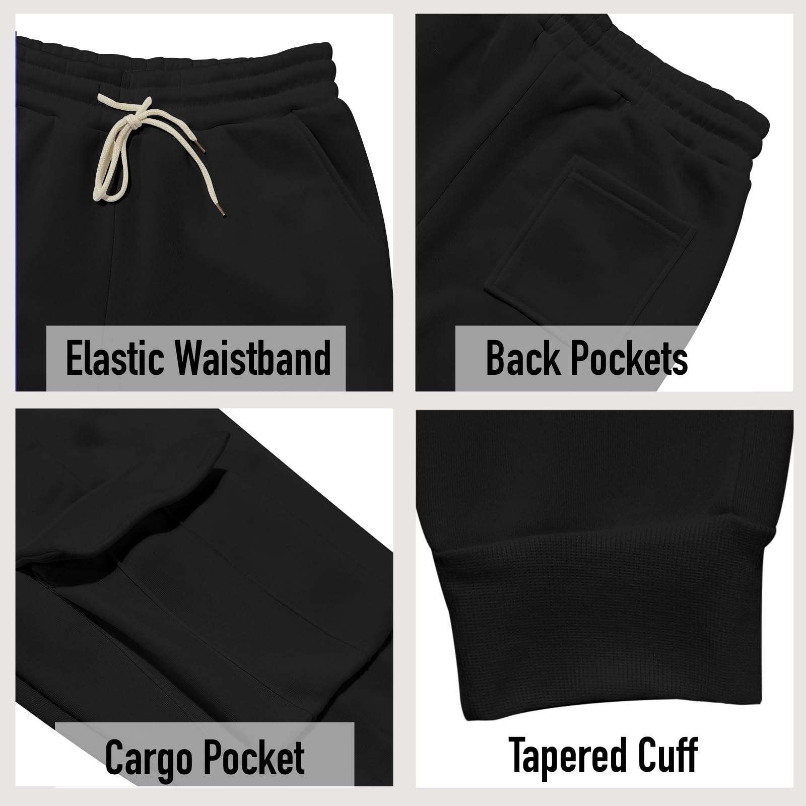 TRFIC Mens Fleece Cargo Sweatpants Heavyweight Elastic Waist Pants with Pockets Baggy Drawstring Jogger Pants - Image 6