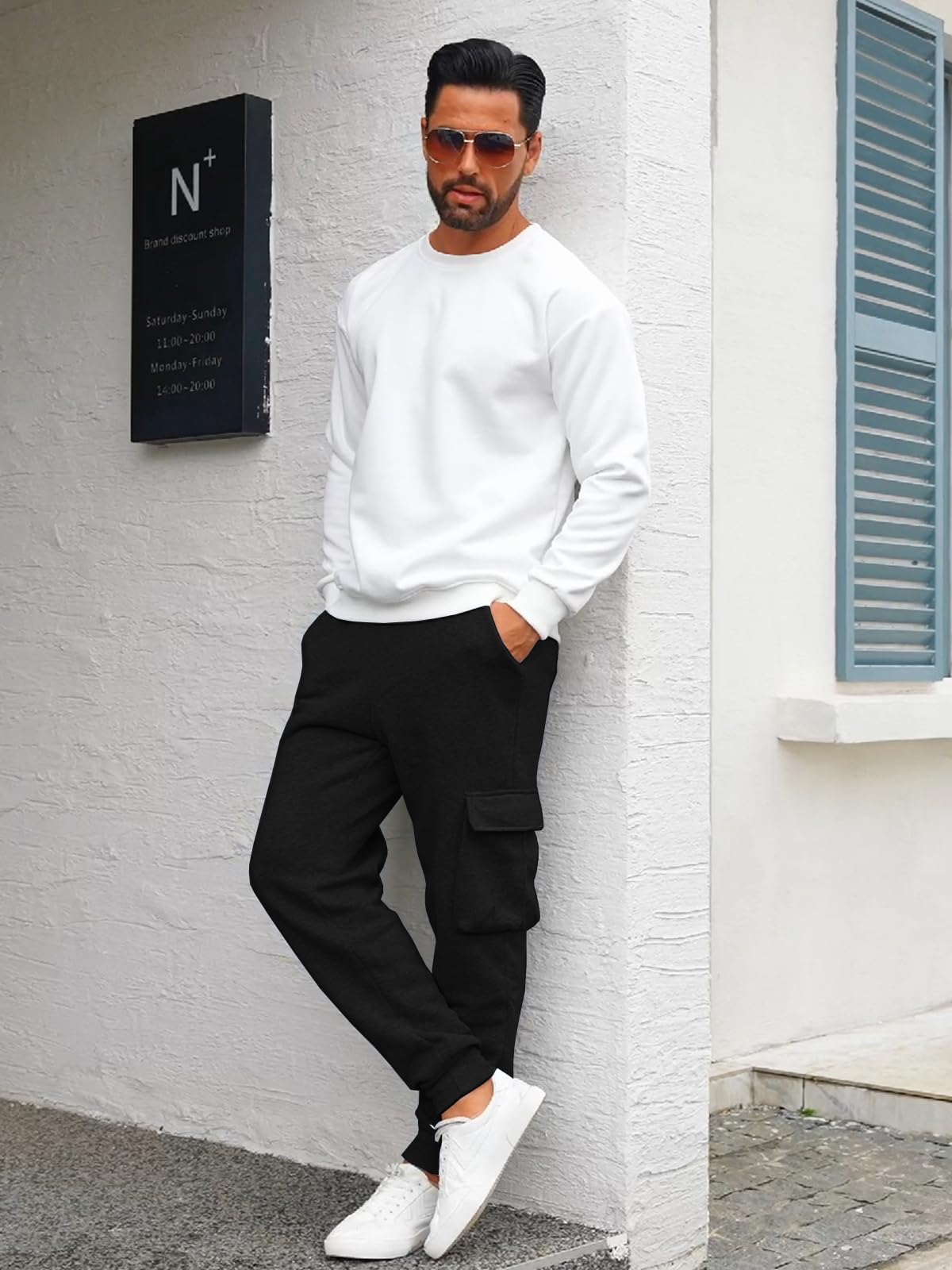 TRFIC Mens Fleece Cargo Sweatpants Heavyweight Elastic Waist Pants with Pockets Baggy Drawstring Jogger Pants - Image 8