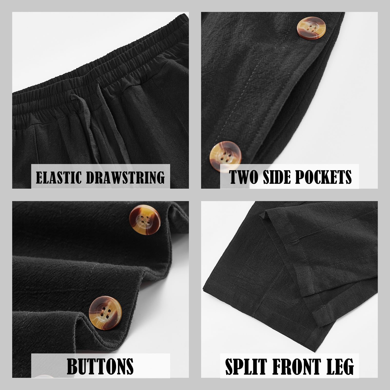 TRFIC Mens Linen Pants Summer Casual Button Straight Beach Pants Baggy Elastic Waist Drawstring Yoga Trousers with Pockets - Image 6