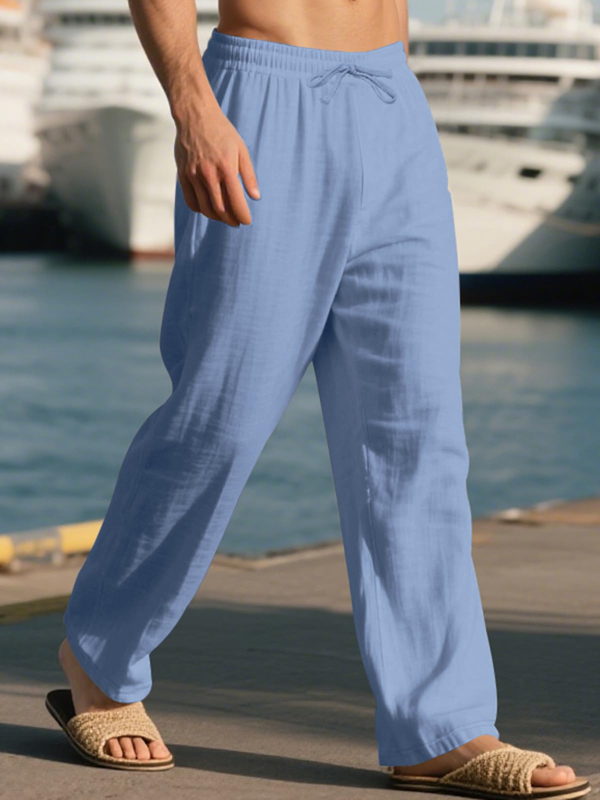 TRFIC Mens Linen Pants Yoga Beach Loose Fit Casual Summer Elastic Waist Drawstring Baggy Trousers with Pockets - Image 3