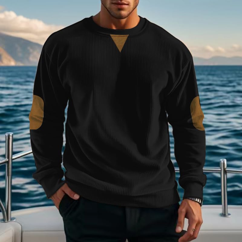 TRFIC Mens Long Sleeve Shirts Casual Crewneck Corduroy Shirt Lightweight Pullover Sweatshirts with Elbow Patches - Image 3