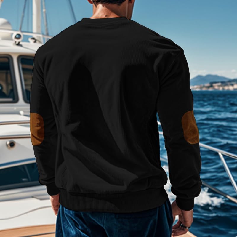 TRFIC Mens Long Sleeve Shirts Casual Crewneck Corduroy Shirt Lightweight Pullover Sweatshirts with Elbow Patches - Image 4