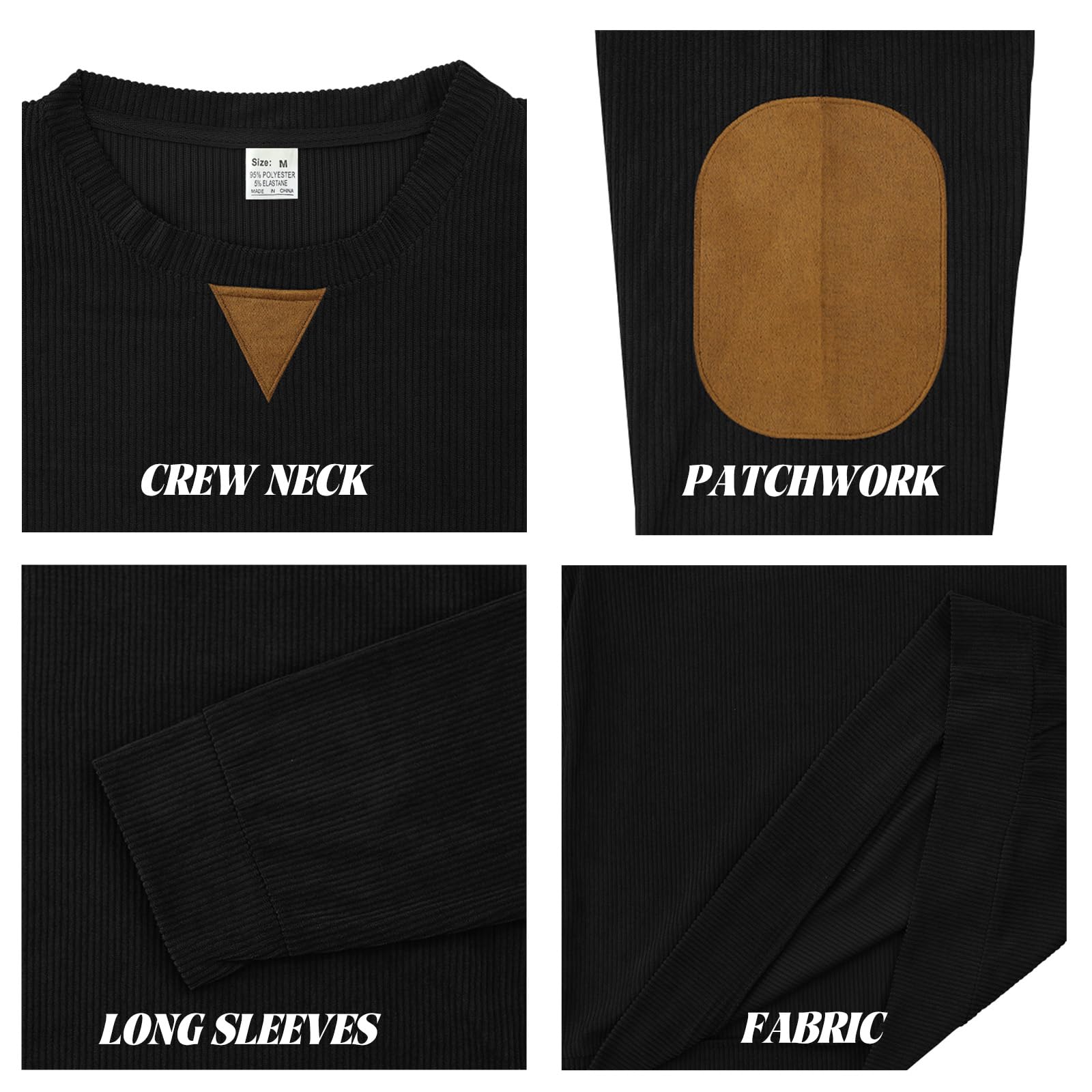 TRFIC Mens Long Sleeve Shirts Casual Crewneck Corduroy Shirt Lightweight Pullover Sweatshirts with Elbow Patches - Image 5