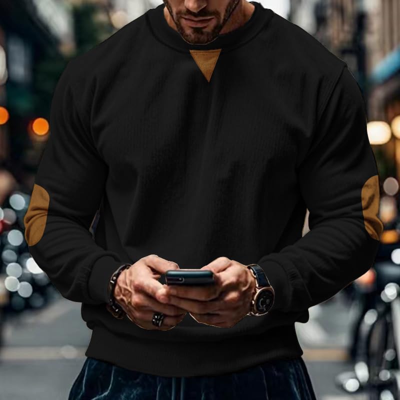 TRFIC Mens Long Sleeve Shirts Casual Crewneck Corduroy Shirt Lightweight Pullover Sweatshirts with Elbow Patches - Image 6