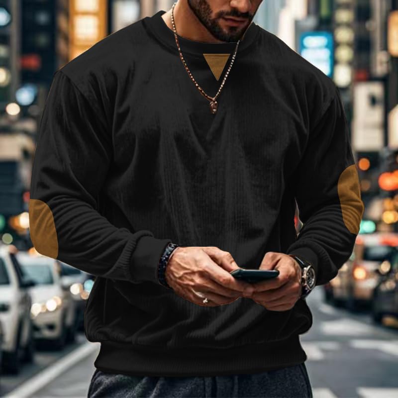 TRFIC Mens Long Sleeve Shirts Casual Crewneck Corduroy Shirt Lightweight Pullover Sweatshirts with Elbow Patches - Image 7