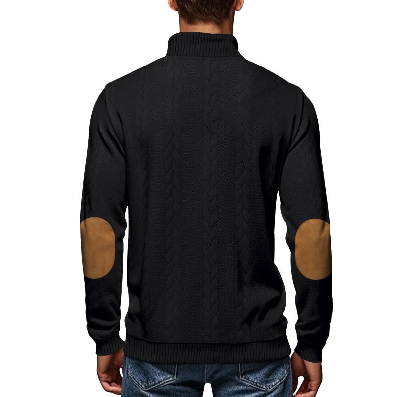TRFIC Mens Quarter Button Pullover Quilted Sweatshirt Knit Long Sleeve Mock Neck Sweater Polo - Image 4