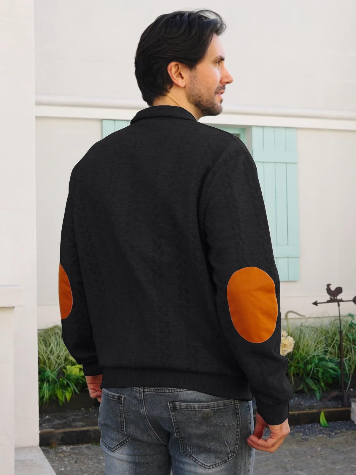 TRFIC Mens Quarter Button Pullover Quilted Sweatshirt Knit Long Sleeve Mock Neck Sweater Polo - Image 5