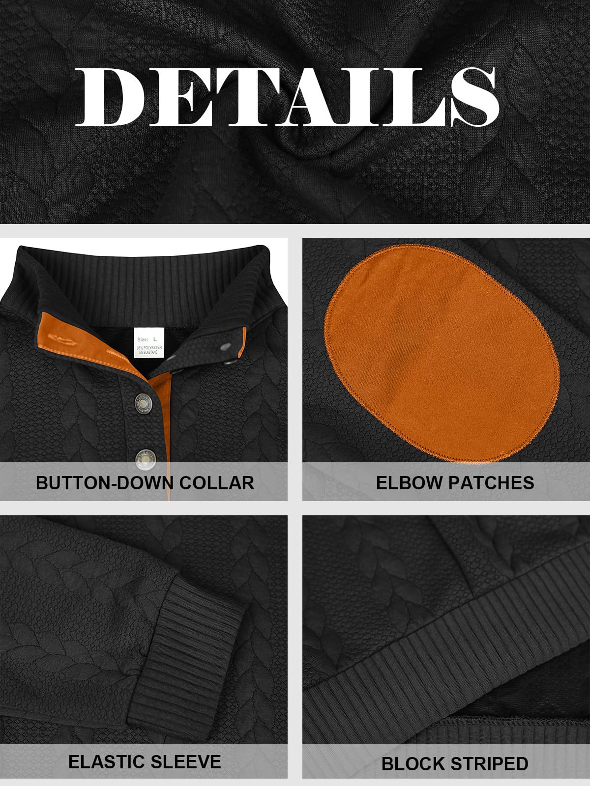 TRFIC Mens Quarter Button Pullover Quilted Sweatshirt Knit Long Sleeve Mock Neck Sweater Polo - Image 6