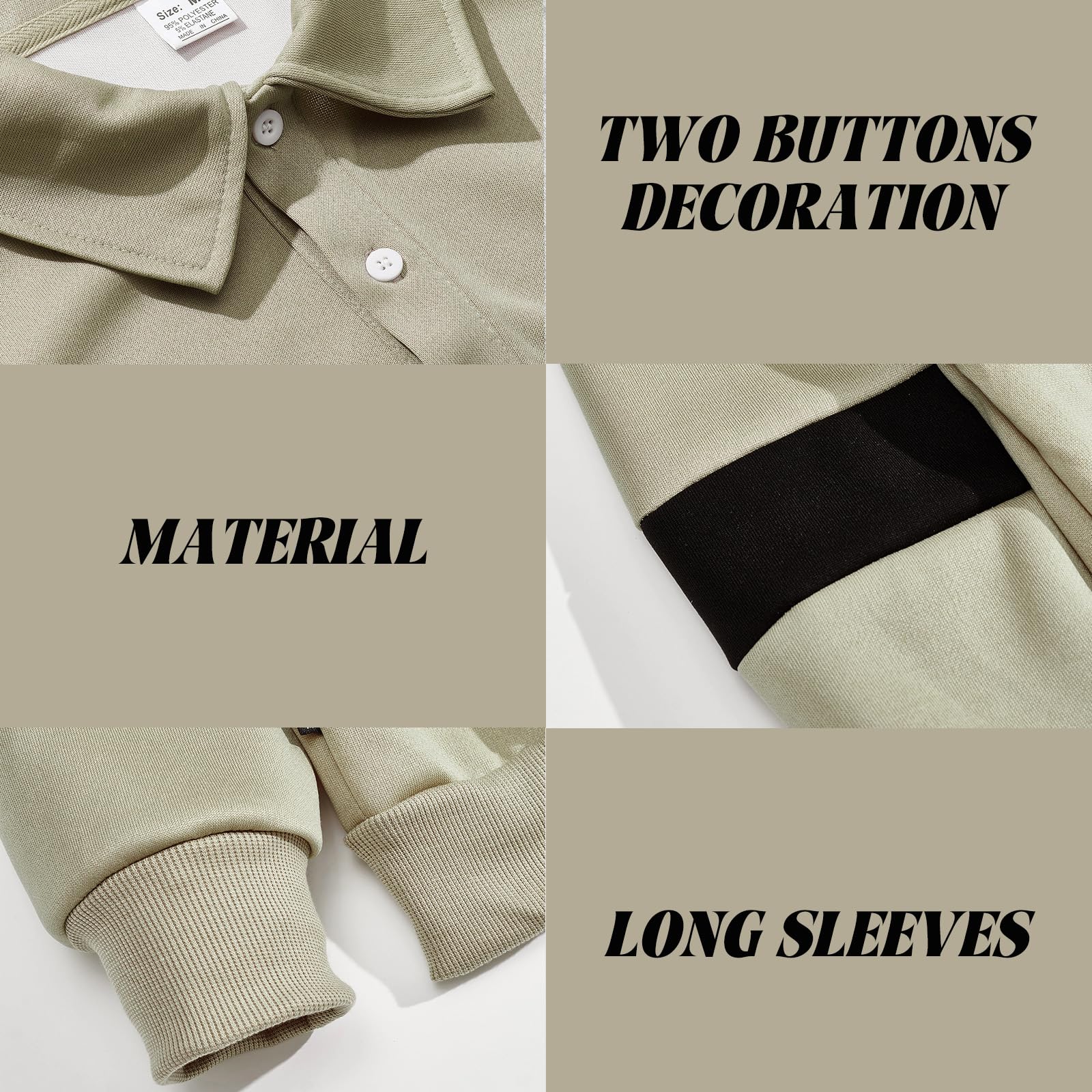 TRFIC Mens Quarter Sweatshirt Casual Long Sleeve Polo Collar Quilted Sweatshirt Striped Button Pullover Shirts - Image 4