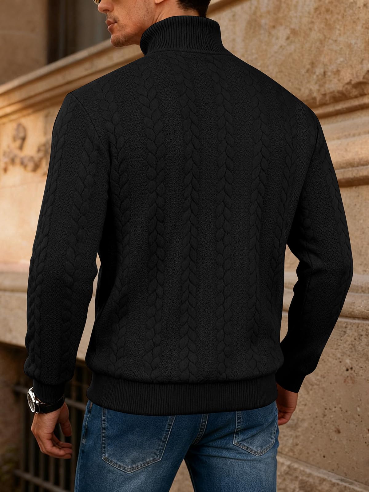 TRFIC Mens Quarter Zip Sweater Men Quilted Sweatshirt Pullover Knit Long Sleeve Mock Neck Sweatshirt - Image 5