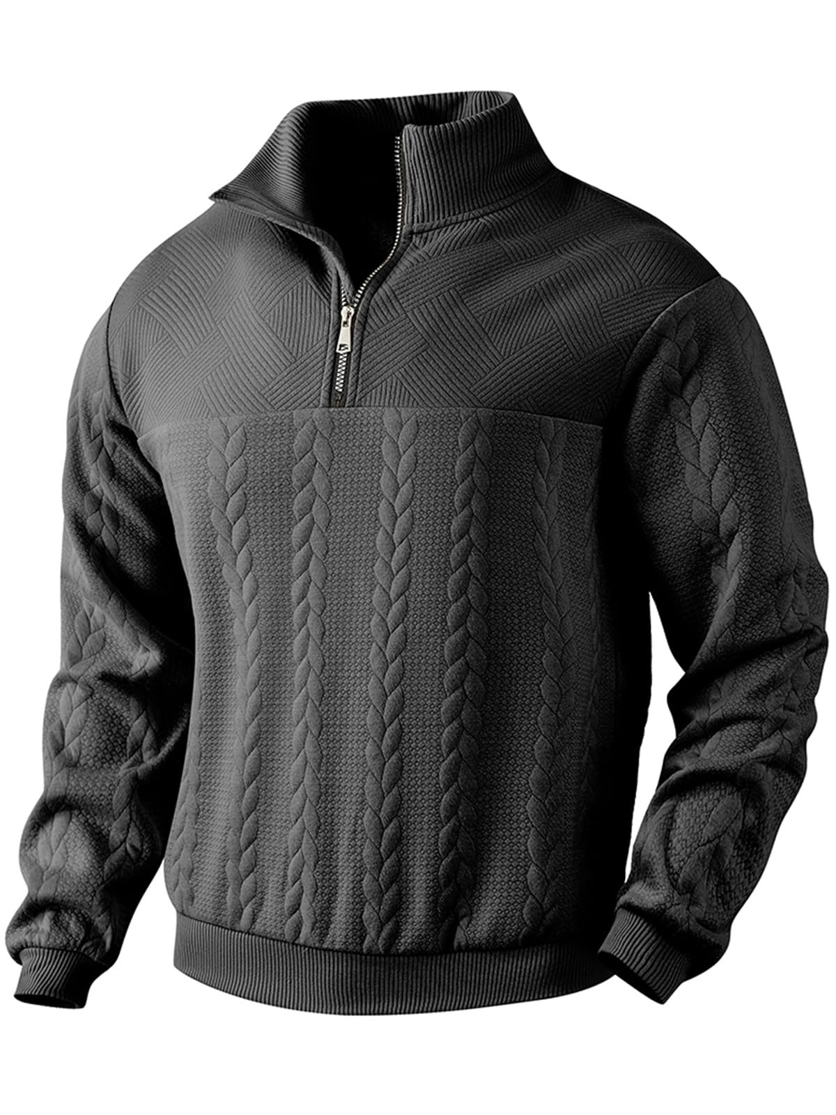 TRFIC Mens Quarter Zip Sweater Men Quilted Sweatshirt Pullover Knit Long Sleeve Mock Neck Sweatshirt - Image 7
