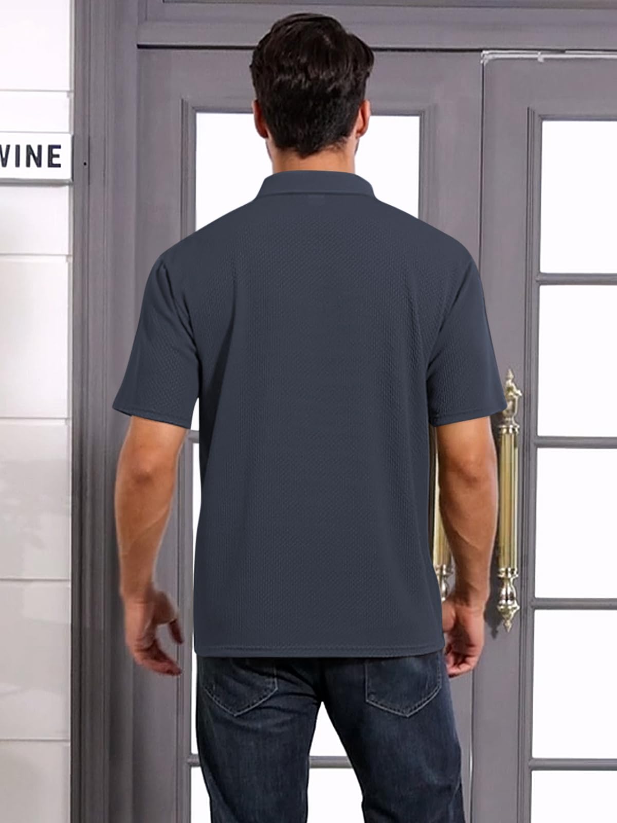 TRFIC Mens Textured Knit Polo Shirts Regular Fit Stretchy Golf Shirts - Image 4