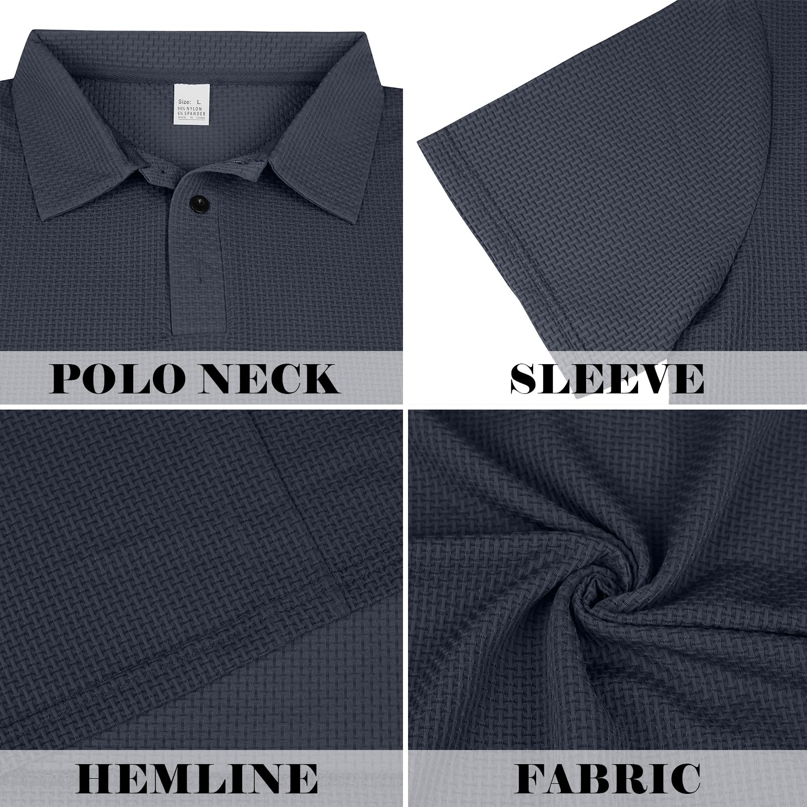 TRFIC Mens Textured Knit Polo Shirts Regular Fit Stretchy Golf Shirts - Image 5