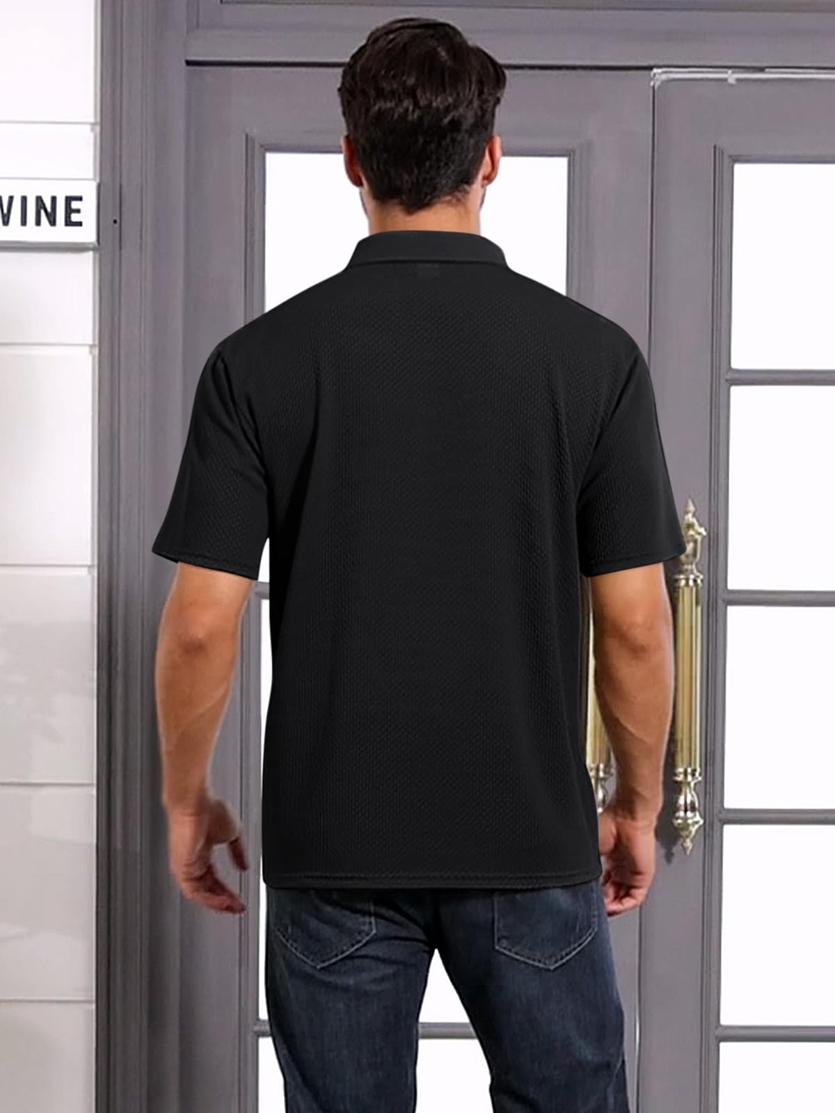 TRFIC Mens Textured Knit Polo Shirts Regular Fit Stretchy Golf Shirts - Image 4